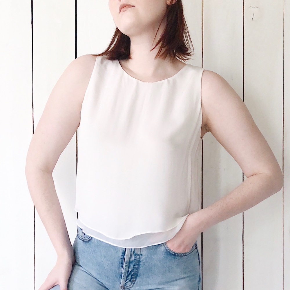 Alice + Olivia Fanny Silk Double Layer Tank White